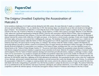 Essay on The Enigma Unveiled: Exploring the Assassination of Malcolm X