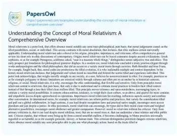 Essay on Understanding the Concept of Moral Relativism: a Comprehensive Overview