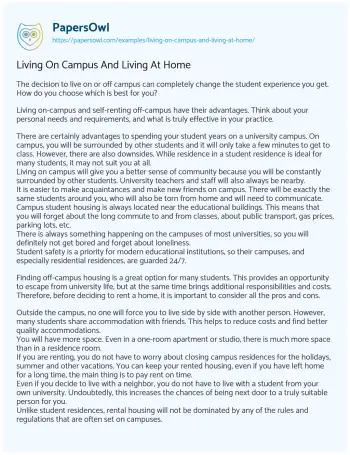 Essay on Living on Campus and Living at Home