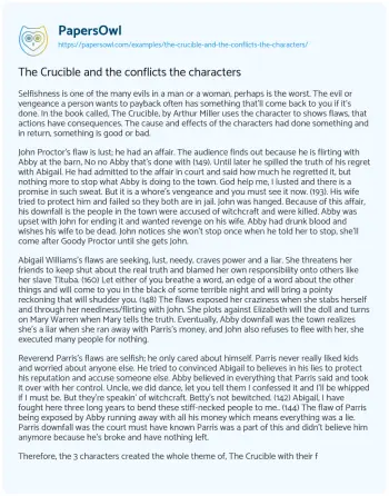 Essay on The Crucible and the Conflicts the Characters