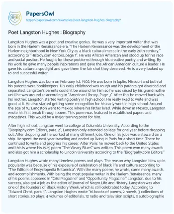 Essay on Poet Langston Hughes : Biography