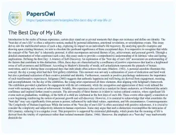 Essay on The Best Day of my Life