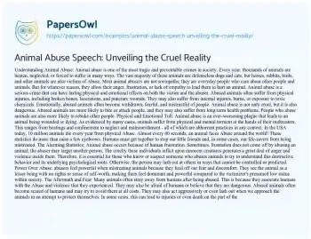 Essay on Animal Abuse Speech: Unveiling the Cruel Reality