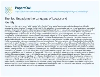 Essay on Ebonics: Unpacking the Language of Legacy and Identity