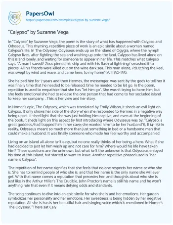 Essay on “Calypso” by Suzanne Vega