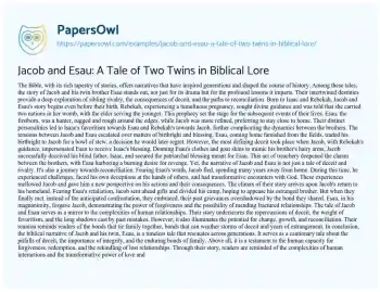 Essay on Jacob and Esau: a Tale of Two Twins in Biblical Lore