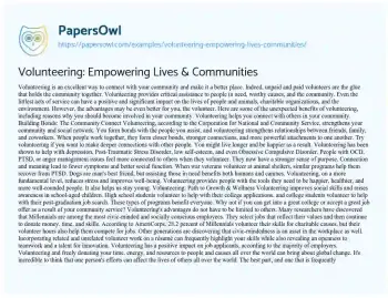 Essay on Volunteering: Empowering Lives & Communities