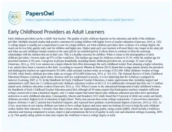 Essay on Early Childhood Providers as Adult Learners