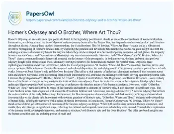 Essay on Homer’s Odyssey and O Brother, where Art Thou?