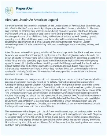 Essay on Abraham Lincoln an American Legand