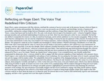 Essay on Reflecting on Roger Ebert: the Voice that Redefined Film Criticism