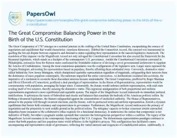 Essay on The Great Compromise: Balancing Power in the Birth of the U.S. Constitution