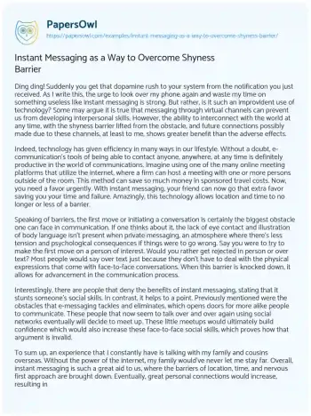 Essay on Instant Messaging as a Way to Overcome Shyness Barrier