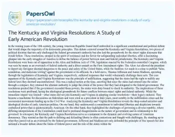 Essay on The Kentucky and Virginia Resolutions: a Study of Early American Revolution