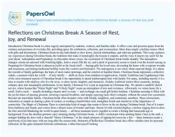 Essay on Reflections on Christmas Break: a Season of Rest, Joy, and Renewal