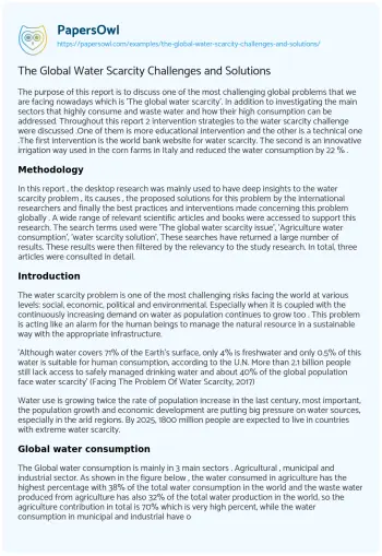 Essay on The Global Water Scarcity Challenges and Solutions