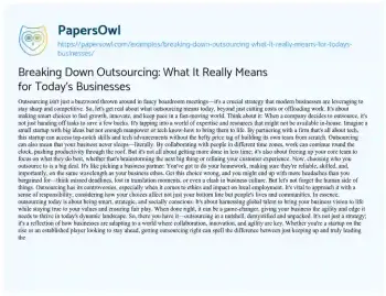 Essay on Breaking down Outsourcing: what it Really Means for Today’s Businesses