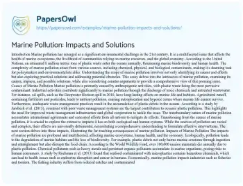 Essay on Marine Pollution: Impacts and Solutions