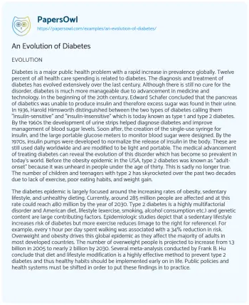 Essay on An Evolution of Diabetes