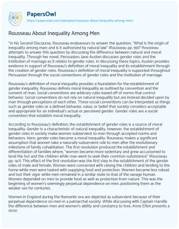 Essay on Rousseau about Inequality Among Men