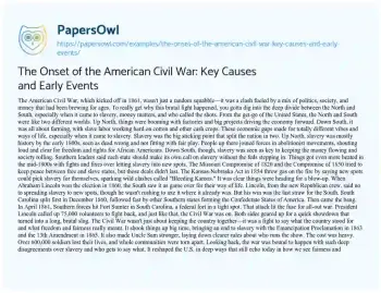 Essay on The Onset of the American Civil War: Key Causes and Early Events