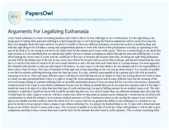 Essay on Arguments for Legalizing Euthanasia