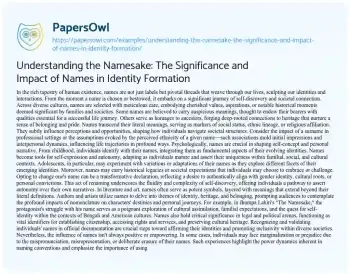 Essay on Understanding the Namesake: the Significance and Impact of Names in Identity Formation