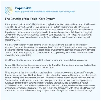 Essay on The Benefits of the Foster Care System