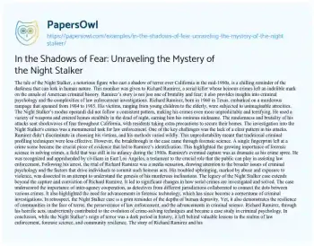 Essay on In the Shadows of Fear: Unraveling the Mystery of the Night Stalker