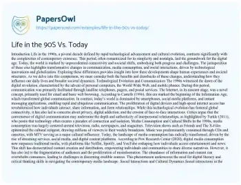 Essay on Life in the 90S Vs. Today