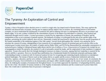 Essay on The Tyranny: an Exploration of Control and Empowerment