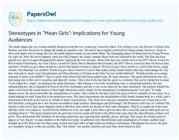 Essay on Stereotypes in “Mean Girls”: Implications for Young Audiences