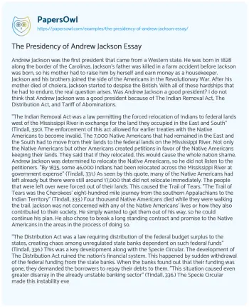 Essay on The Presidency of Andrew Jackson Essay