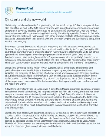 Essay on Christianity and the New World