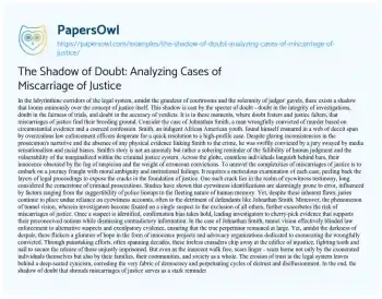 Essay on The Shadow of Doubt: Analyzing Cases of Miscarriage of Justice