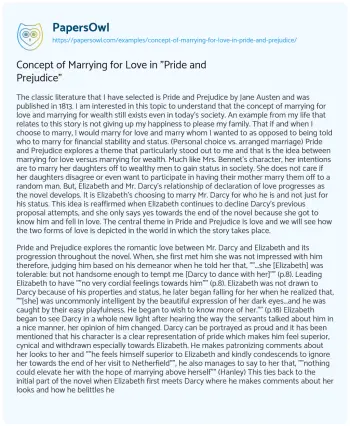 Essay on Concept of Marrying for Love in “Pride and Prejudice”