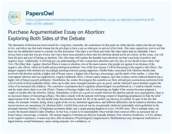 Essay on Purchase Argumentative Essay on Abortion: Exploring both Sides of the Debate