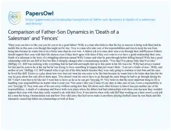 Essay on Comparison of Father-Son Dynamics in ‘Death of a Salesman’ and ‘Fences’