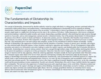 Essay on The Fundamentals of Dictatorship: its Characteristics and Impacts