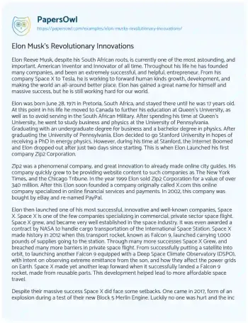 Essay on Elon Musk’s Revolutionary Innovations