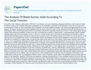 Essay on Social Theories in Blade Runner 2049