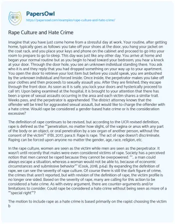 Essay on Rape Culture and Hate Crime