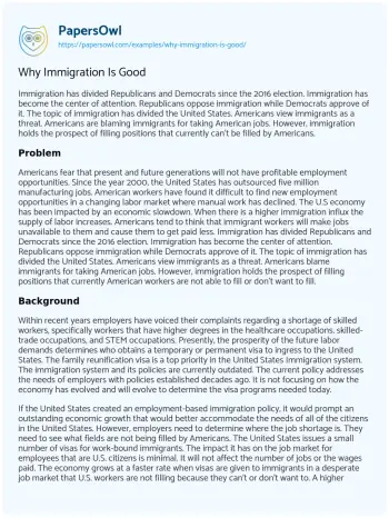 Essay on Why Immigration is Good