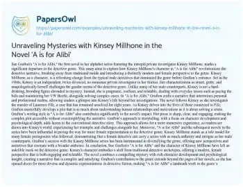 Essay on Unraveling Mysteries with Kinsey Millhone in the Novel ‘A is for Alibi’