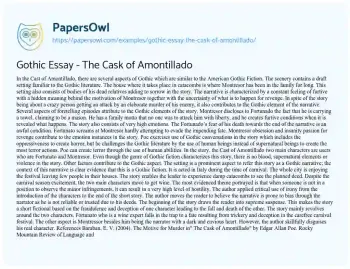 Essay on Gothic Essay – the Cask of Amontillado