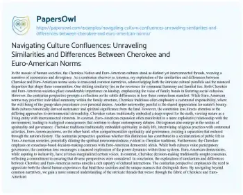 Essay on Navigating Culture Confluences: Unraveling Similarities and Differences between Cherokee and Euro-American Norms