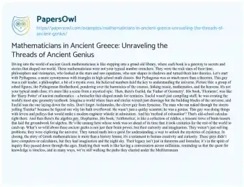 Essay on Mathematicians in Ancient Greece: Unraveling the Threads of Ancient Genius