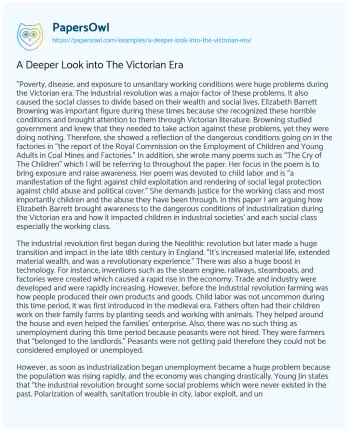 Essay on A Deeper Look into the Victorian Era