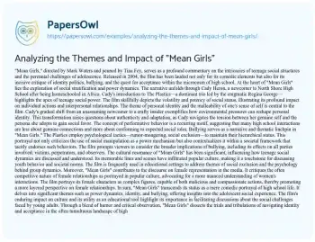 Essay on Analyzing the Themes and Impact of “Mean Girls”