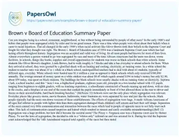 Essay on Brown V Board of Education Summary Paper